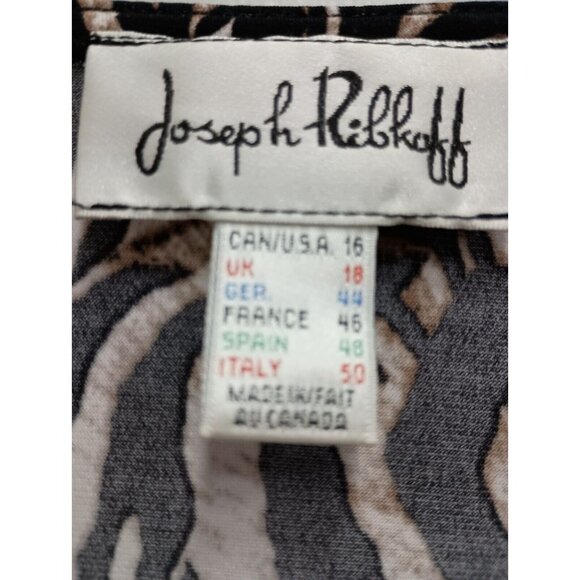 VTG Y2K Joseph Ribcoff Womens Top Size 16 Brown White Zebra Print Long Sleeve - Picture 6 of 8